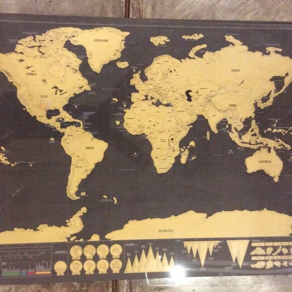 Luckies Deluxe Edition Scratch Off World Map Travel Poster 32x23 Black & Gold - Picture 2 of 9